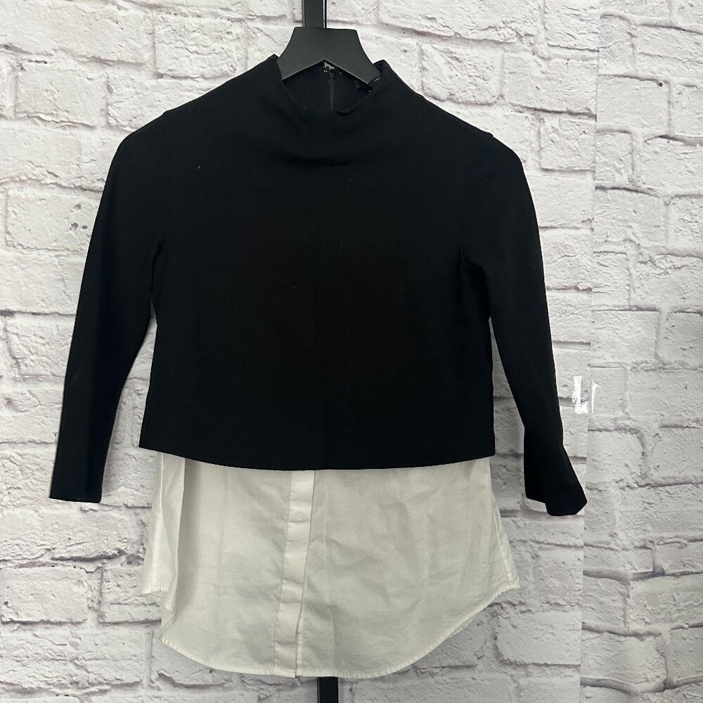 Theory Gracila Black White Mireena Ponte 3/4 Sleeve Blouse
